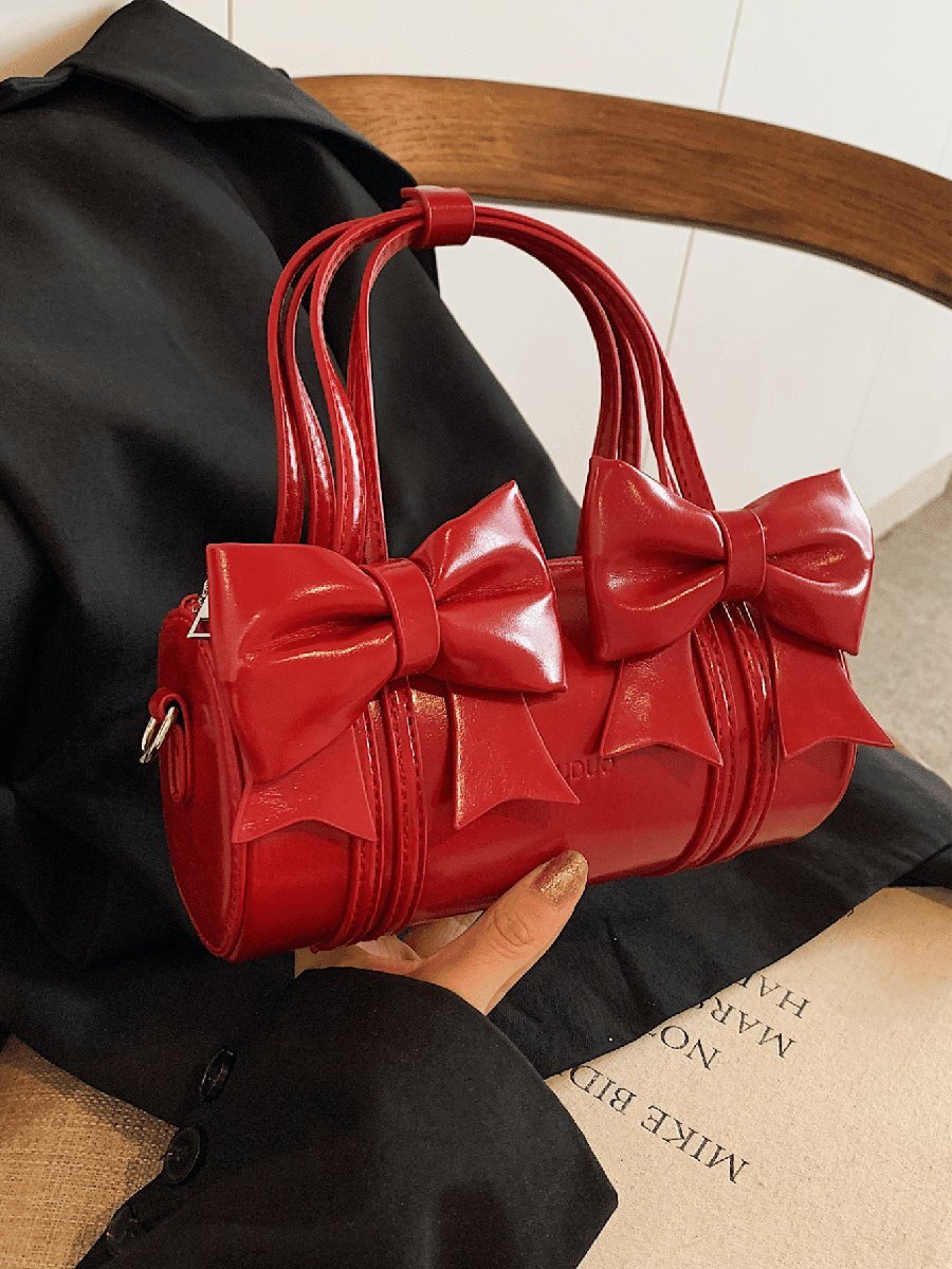 バッグ レディース ハンドルバッグ 夏用レッド トレンディーな蝶結びピローバッグ ラウンドハンドバッグ、軽量でユニークなラグジュア拍卖