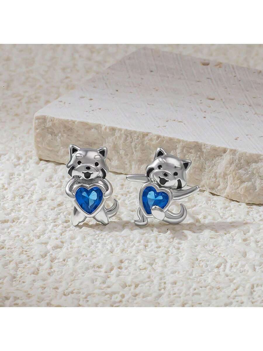 ジュエリー レディース イヤーアクセサリー 1個 925スターリングシルバー キュートでクリエイティブな非対称ジルコニア インレイ拍卖