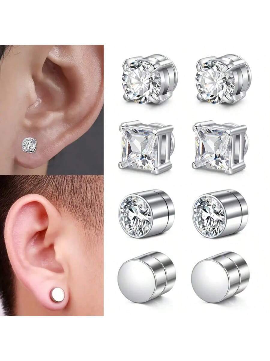 ジュエリー メンズ イヤーアクセサリー 4セット ステンレス鋼 磁気イヤリング メンズ レディース 非ピアス ヒポアレルジック拍卖