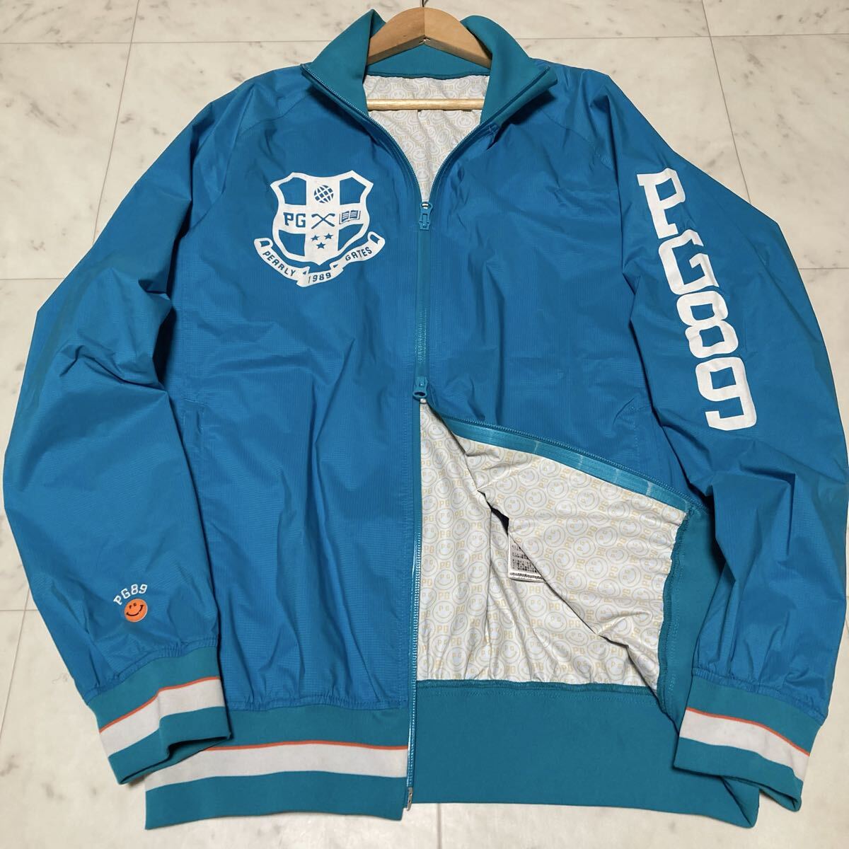 L〜XL相当●パーリーゲイツ ジャケット PEARLY GATES ブルゾン 刺繍 ラバーロゴ ダブルジップ サイズ5 ニコちゃん ゴルフ メンズ拍卖