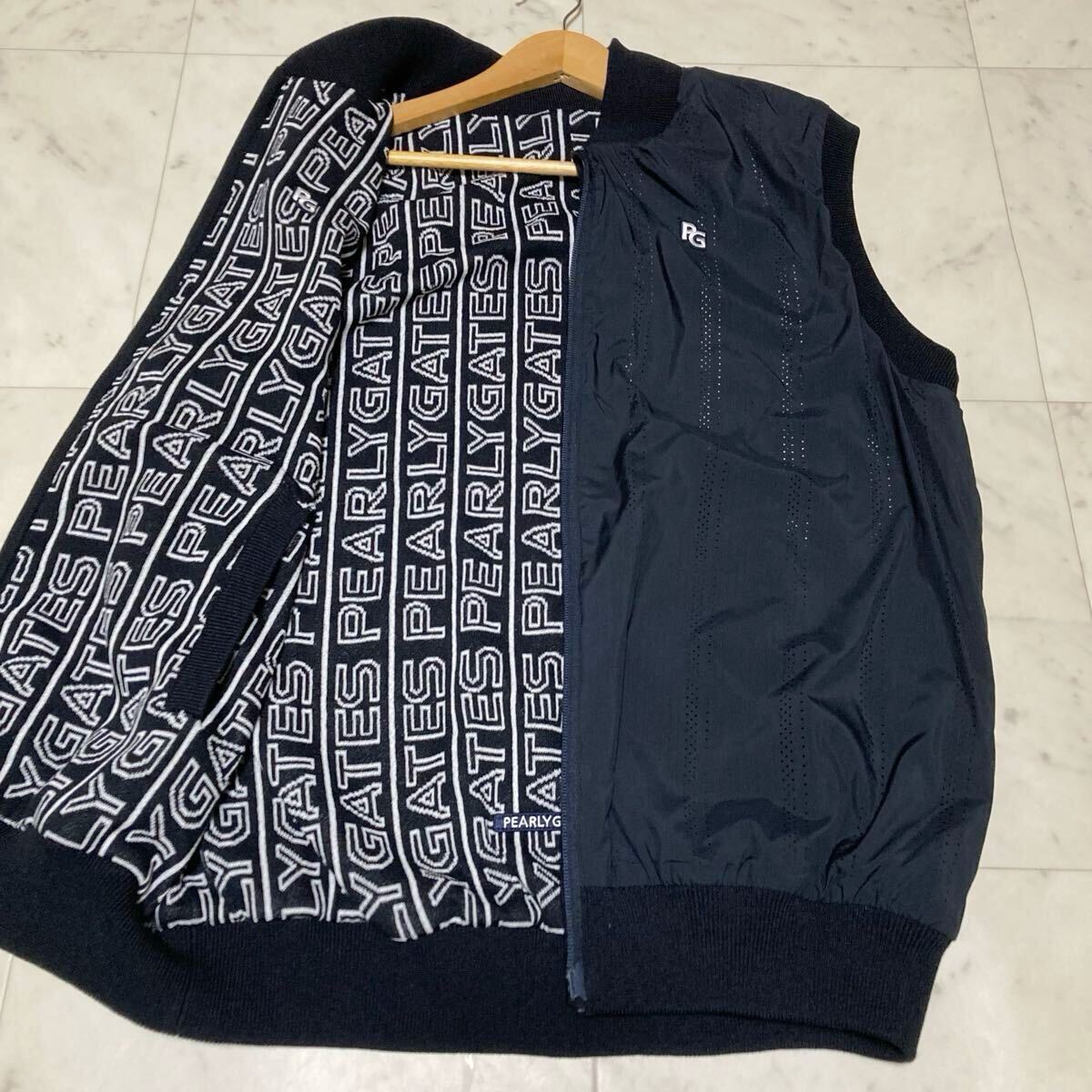 未使用に近い/近年/サイズ6 XL●パーリーゲイツ リバーシブル ベスト PEARLY GATES 総柄 ロゴ ワッペン 刺繍 2way ゴルフ メンズ拍卖