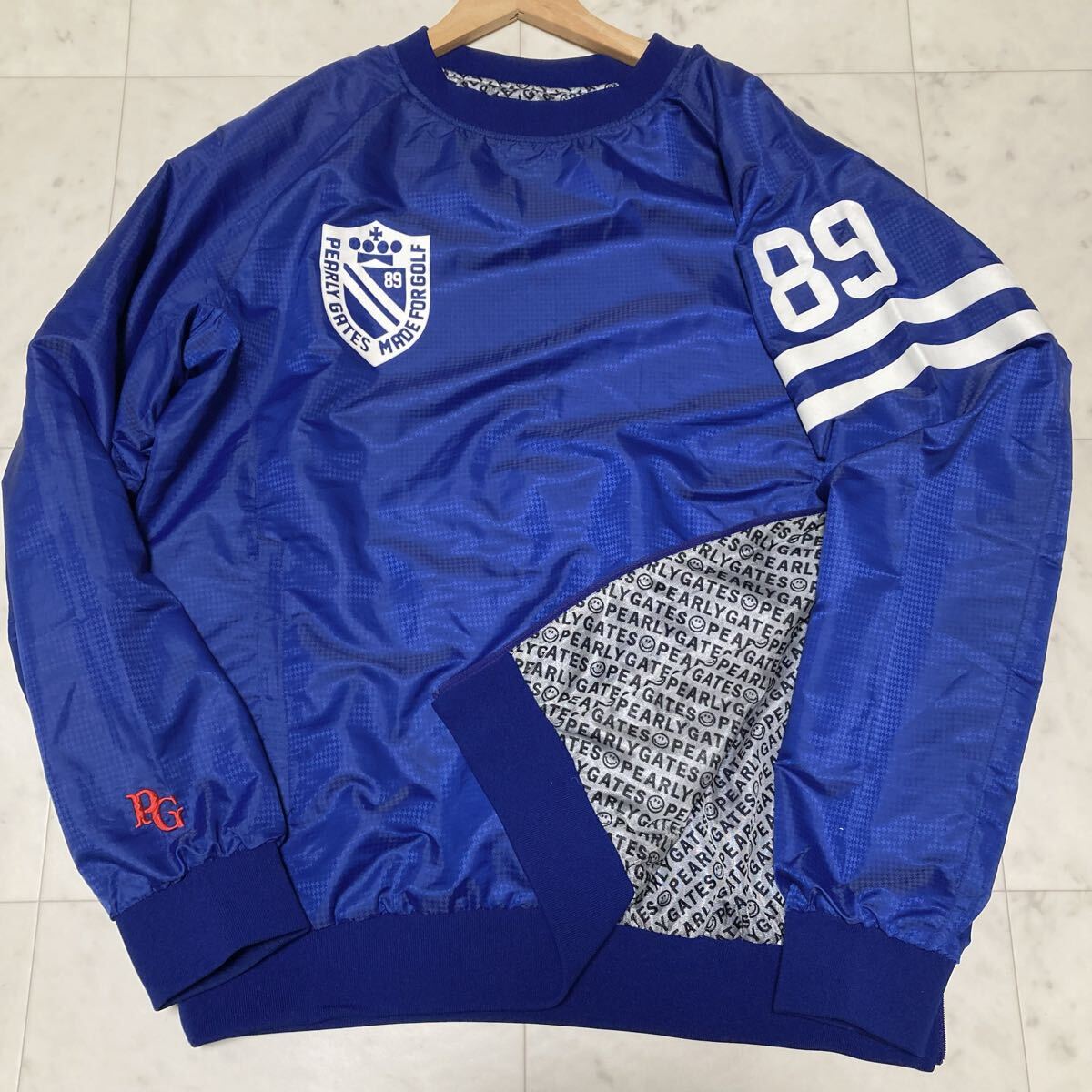 サイズ6 XL●パーリーゲイツ 蓄熱 スニード PEARLY GATES ジャケット 総柄 ニコちゃん ロゴ 刺繍 サイドファスナー ゴルフ メンズ拍卖