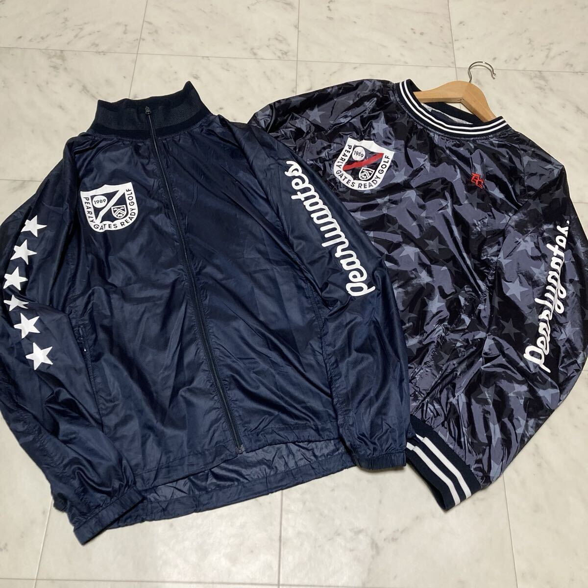 2点セット●パーリーゲイツ ツイン スニード PEARLY GATES ジャケット 蓄熱 ロゴ 刺繍 星 総柄 サイドファスナー ゴルフ メンズ拍卖