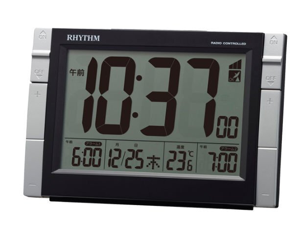 最落1円 訳あり品 リズム 電波デジタル目覚まし時計 フィットウェーブD223 8RZ223SR02 定価6,050円税込み アルカリ電池単三2本 電池拍卖
