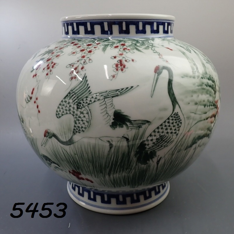 ●FK-5453 中国美術 大清乾隆製 花瓶 / 竹村に鶴 20251101拍卖