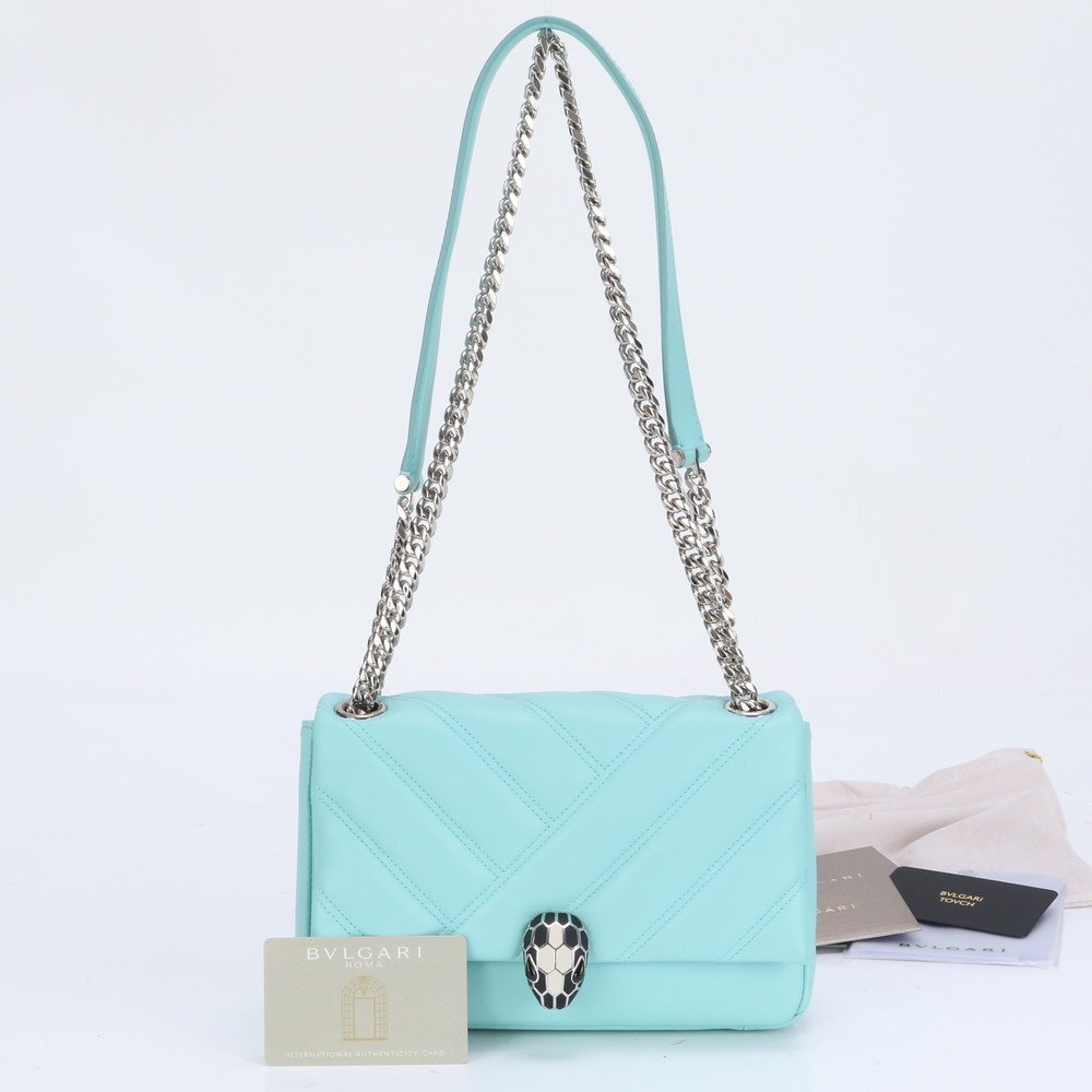 1円■未使用■ブルガリ ギャランティカード RFID付 セルペンティ カボション レザー 2WAY ショルダーバッグ 斜め掛け レディース EEE BX6-9拍卖