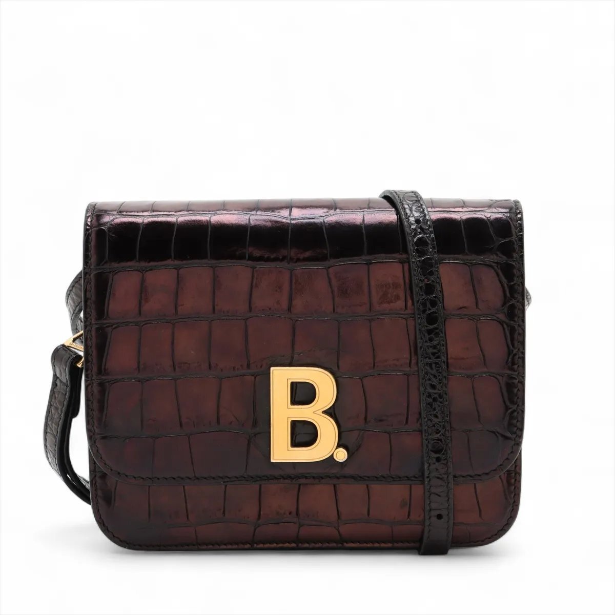 1円■美品■バレンシアガ■592898 クロコダイル 型押し レザー ショルダーバッグ 斜め掛け ブラウン 茶色 レディース MMM CY51-3拍卖