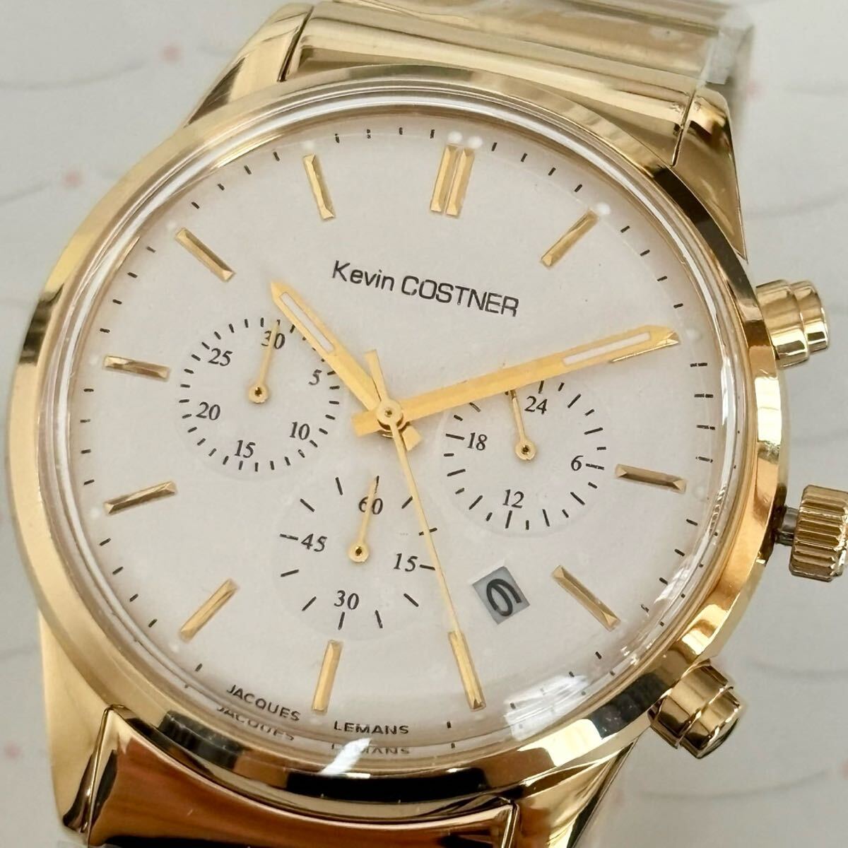 JACQUES LEMANS ジャックルマン クロノグラフ 42mm ゴールド KC-103E ケビンコスナー 未使用 長期保管品 電池交換済拍卖