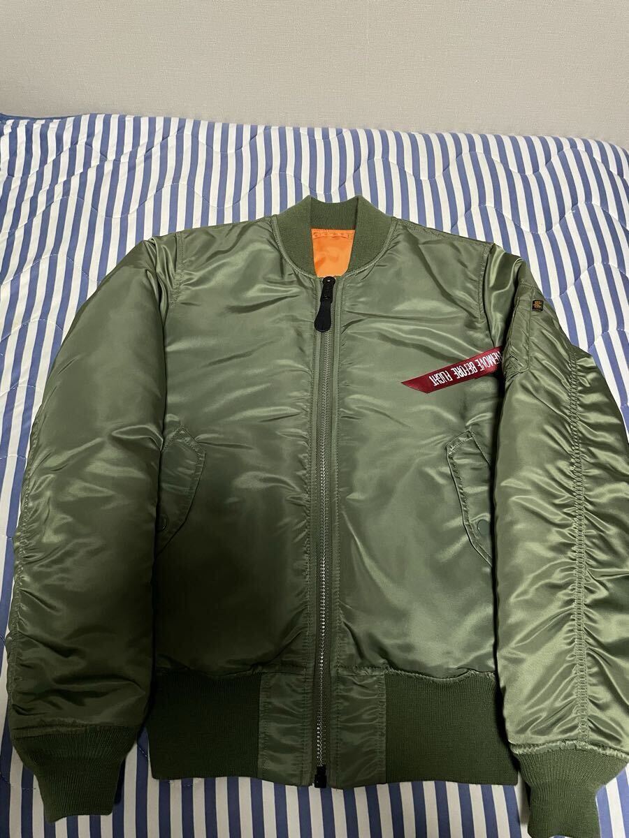 新品 アルファ MA-1 ALPHA INDUSTRIES セージグリーン フライトジャケット リバーシブル カーキ フライトジャケット リボン ミリタリー S M拍卖