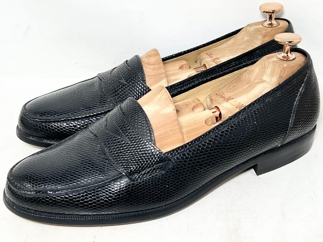 即決★良品 OPELKA CLASSIC★26cmEE レザーリザード型押しローファー オペルカ クラシック 黒 ブラック シューズ スリッポン 本革 革靴拍卖