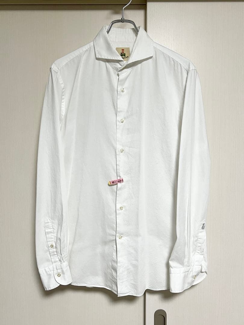 即決★イタリア製 GUY ROVER★L ワイドカラーシャツ ギローバー 白 ホワイト コットン ドレス クラシコ拍卖