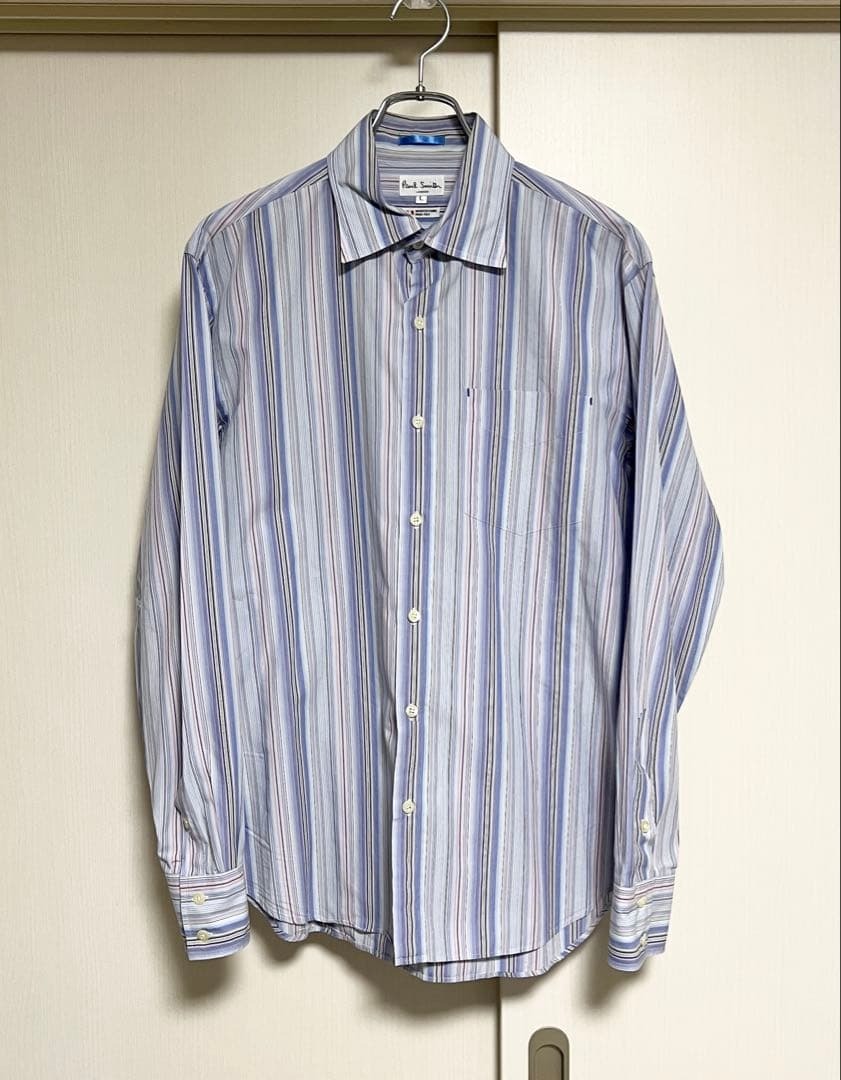 即決★日本製 Paul Smith★L コットンドレスシャツ ポールスミス ストライプ マルチカラー ブルー拍卖