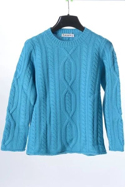 厳選 新着 新品 カングラ Kangra ニットセーター ケーブル編み クルーネック ブルー カシミア100% 子供服 キッズ イタリア製 059拍卖