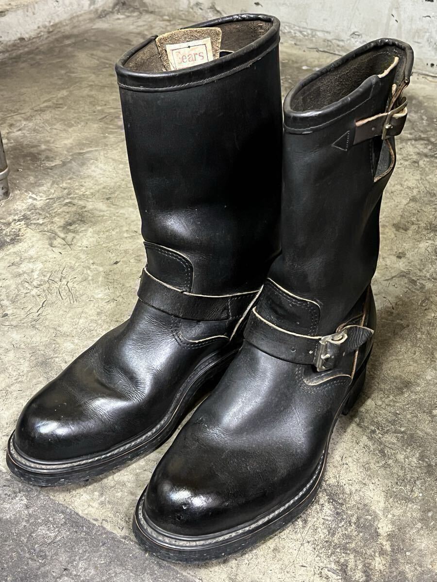 70s Sears エンジニアブーツ 9.5 91/2E 72年製 黒 茶芯 スチールトウ 50s 60s ヴィンテージ バイカー レッドウイング チペワ Buco WESCO拍卖