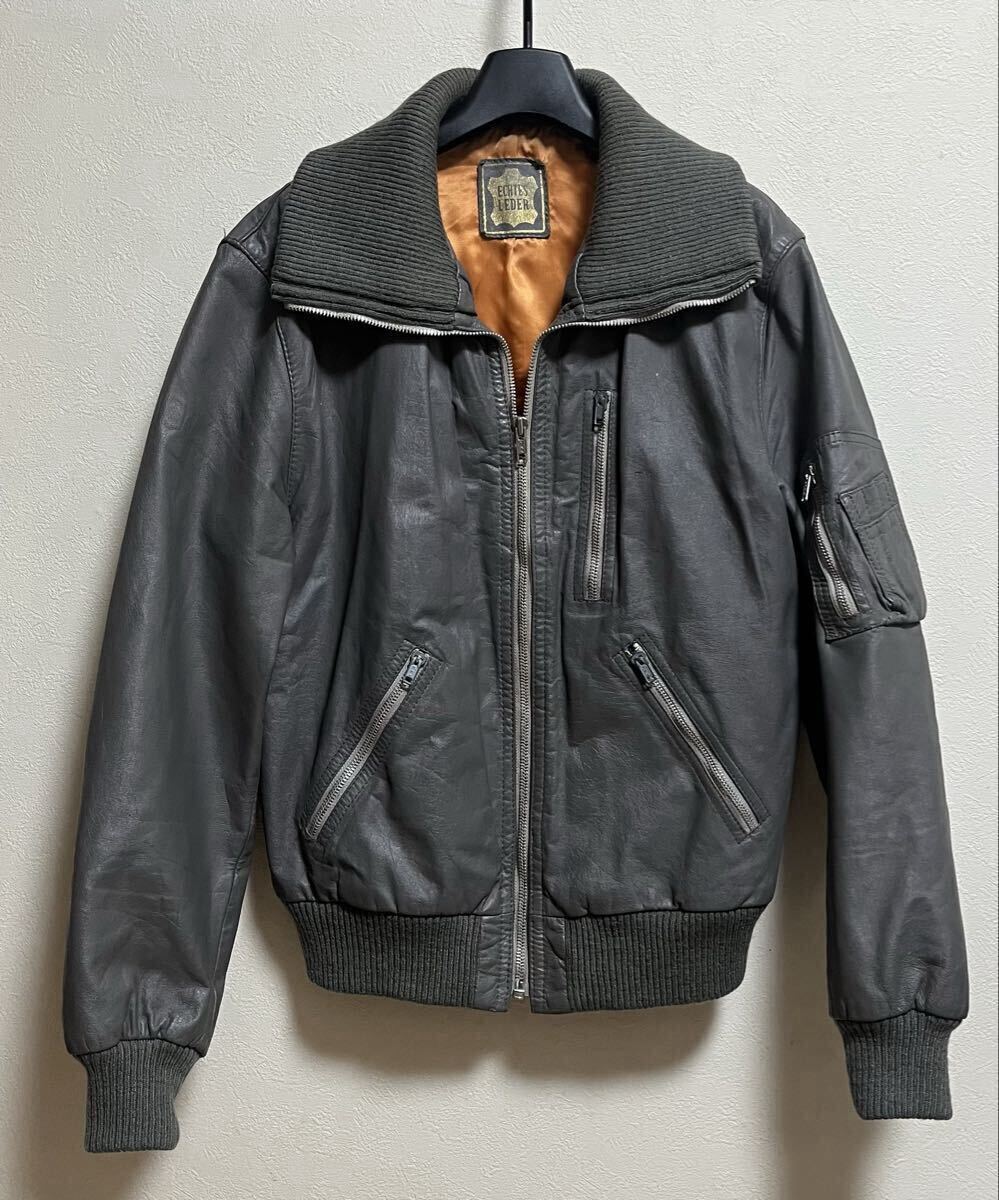 ドイツ軍 フライトジャケット S位 ECTHES LEDER 民間 グレー レザー パイロットジャケット ミリタリー アーミー ユーロ パンク マルジェラ拍卖