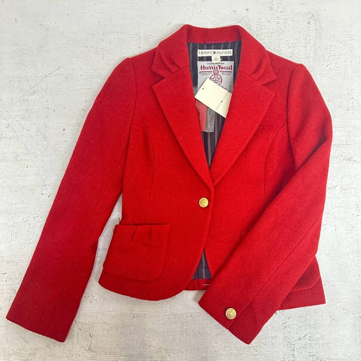 新品 タグ付き【TOMMY HILFIGER トミーヒルフィガー】テーラードジャケット レディース レッド 赤 サイズ2 XS ウール100% 日本製 USED拍卖