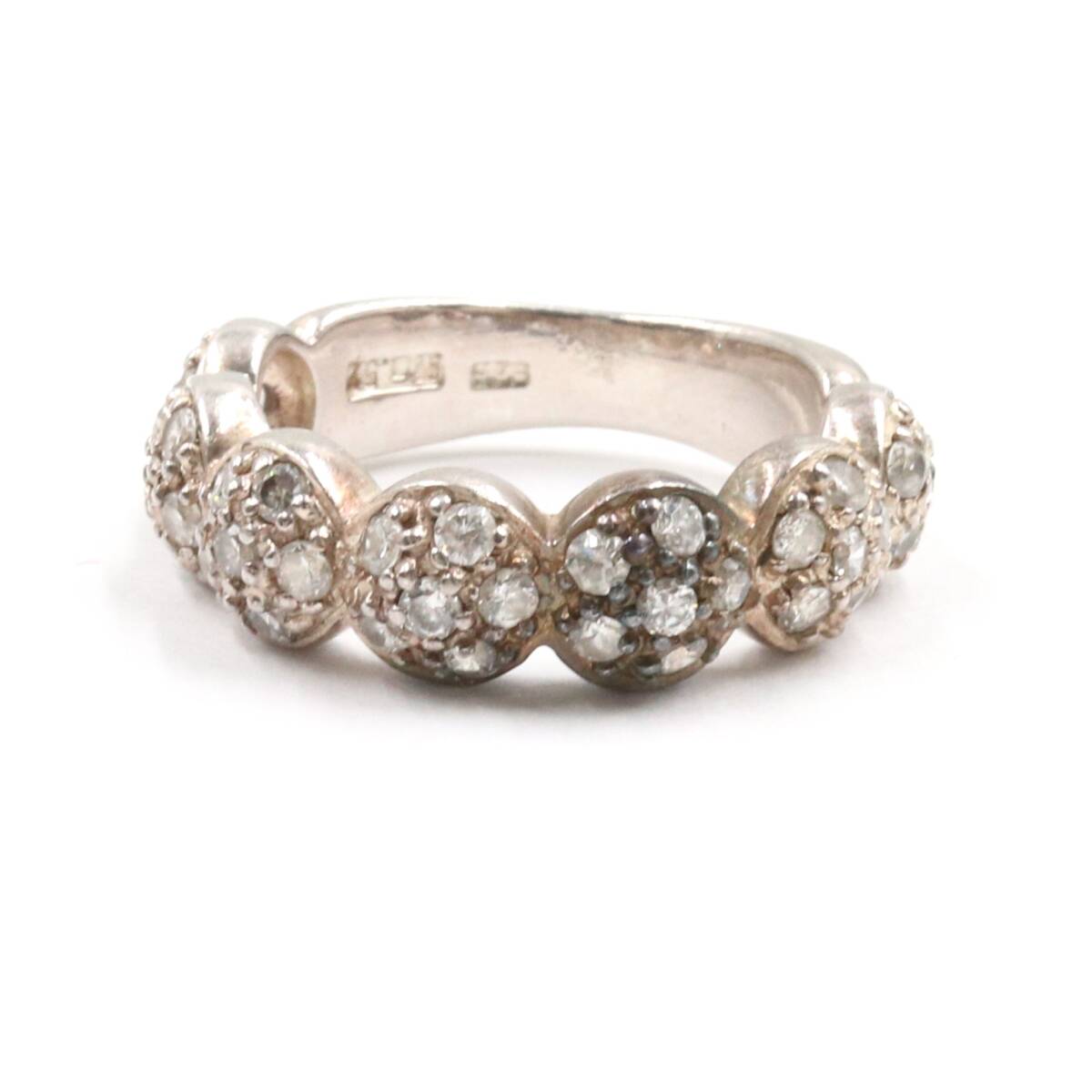 ★【ノーブランド扱い】 シルバー 925 ラインストーン リング 指輪 サイズ約10号 小物 アクセサリー レディース シルバー系拍卖