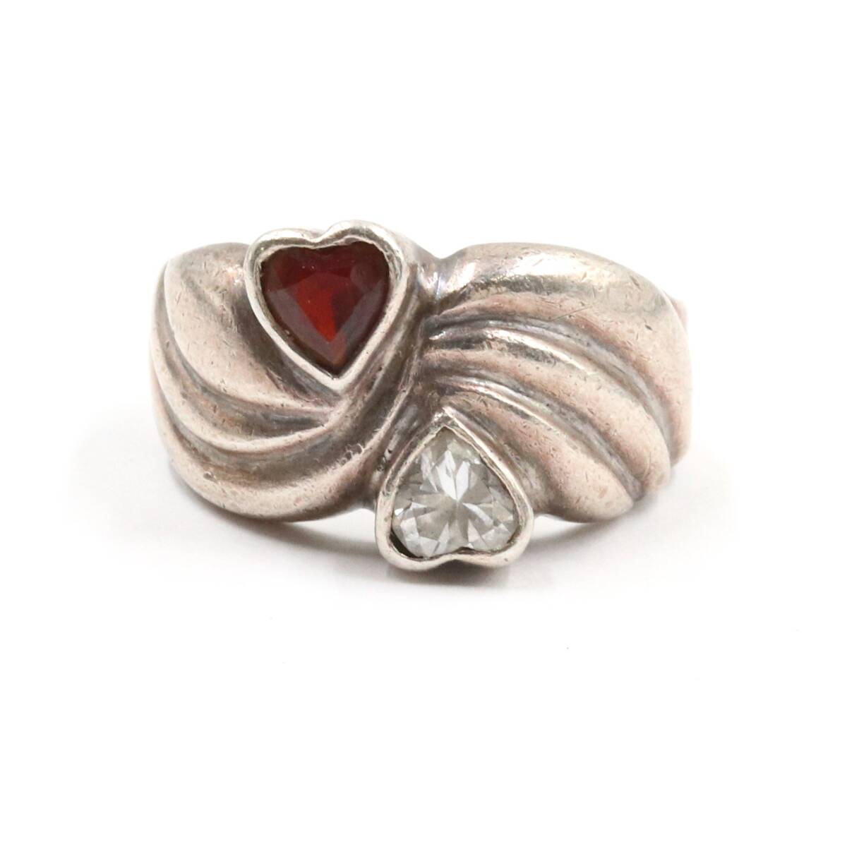 ★【ノーブランド扱い】 シルバー 925 ライン カラーストーン リング 指輪 サイズ約15号 小物 アクセサリー レディース シルバー系拍卖