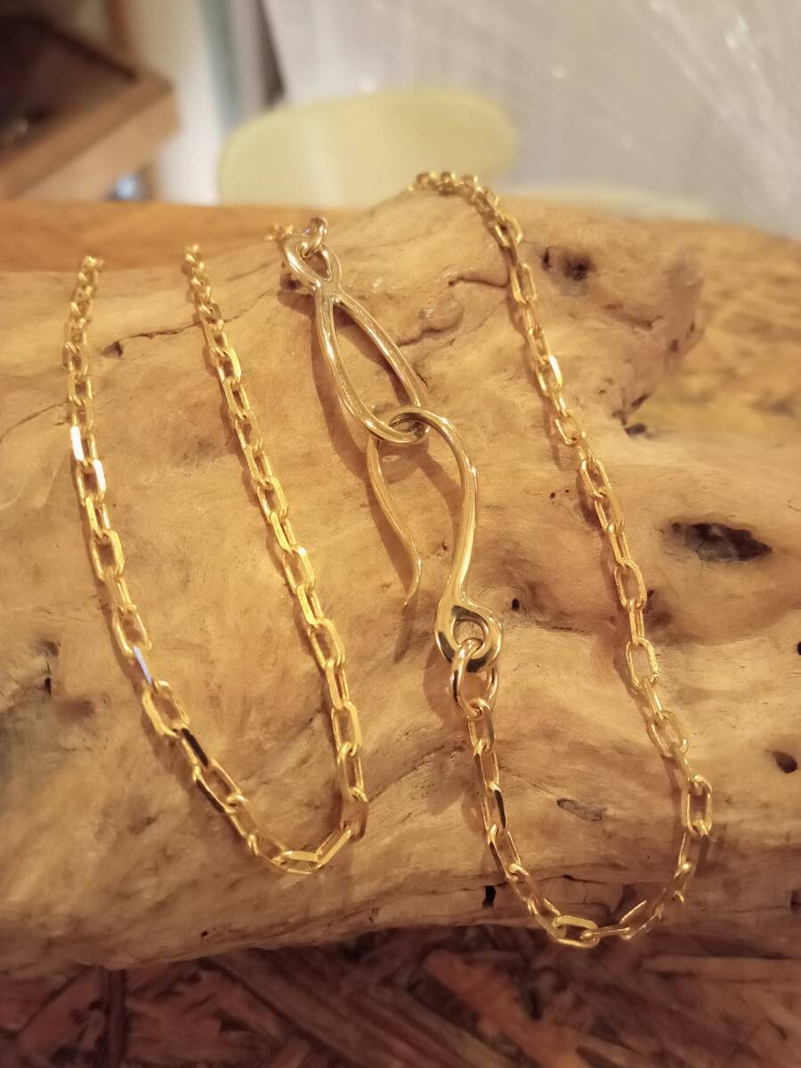 細角デザインチェーン,全金ゴールド色,ネックレス,オールドフック,50cm,ネイティブアメリカン,インディアン,カットチェーン拍卖