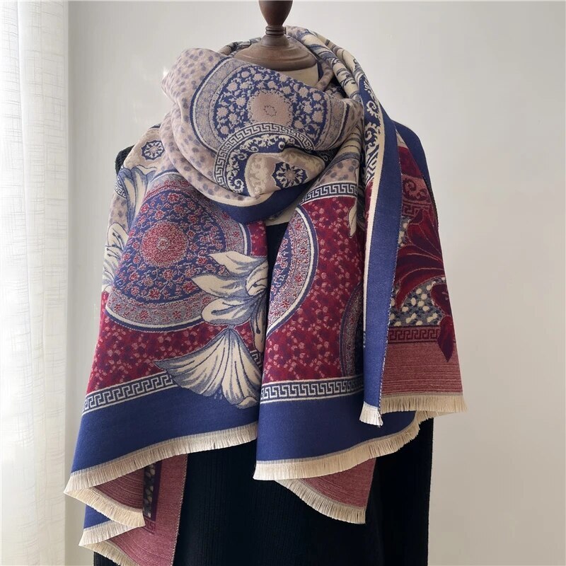 新入荷☆新品 上質大判 マフラー ストール カシミヤ100% 最高の肌ざわり フローラルレッド拍卖