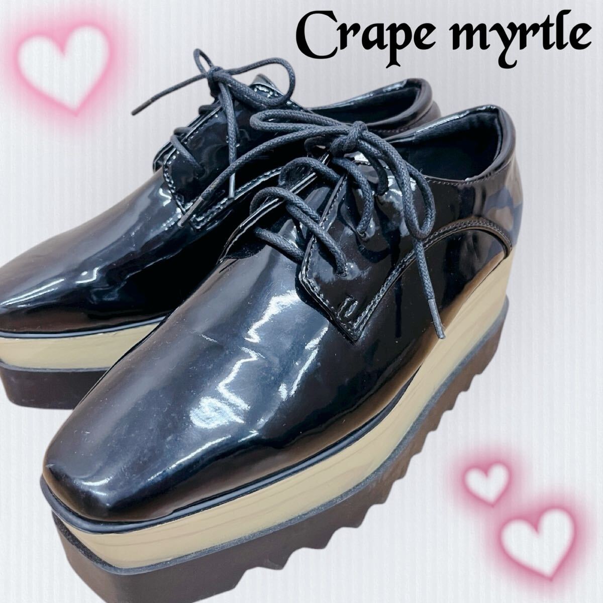 ◆M■ Crape myrtle クレープミルテ パテントレザー プラットフォーム 厚底シューズ ブラック 黒 24.5㎝ エナメル モード系 ゴスロリ 地雷拍卖