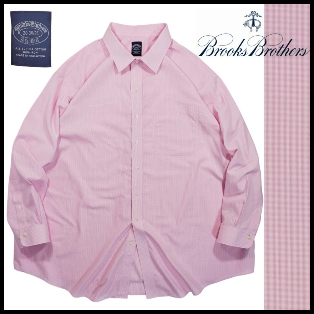 w366/古着 キング ビックサイズ BROOKS BROTHERS Est1818 長袖シャツ 20 34/35 チェック柄 ブルックスブラザーズ 洗濯プレス済 ネコポス可拍卖