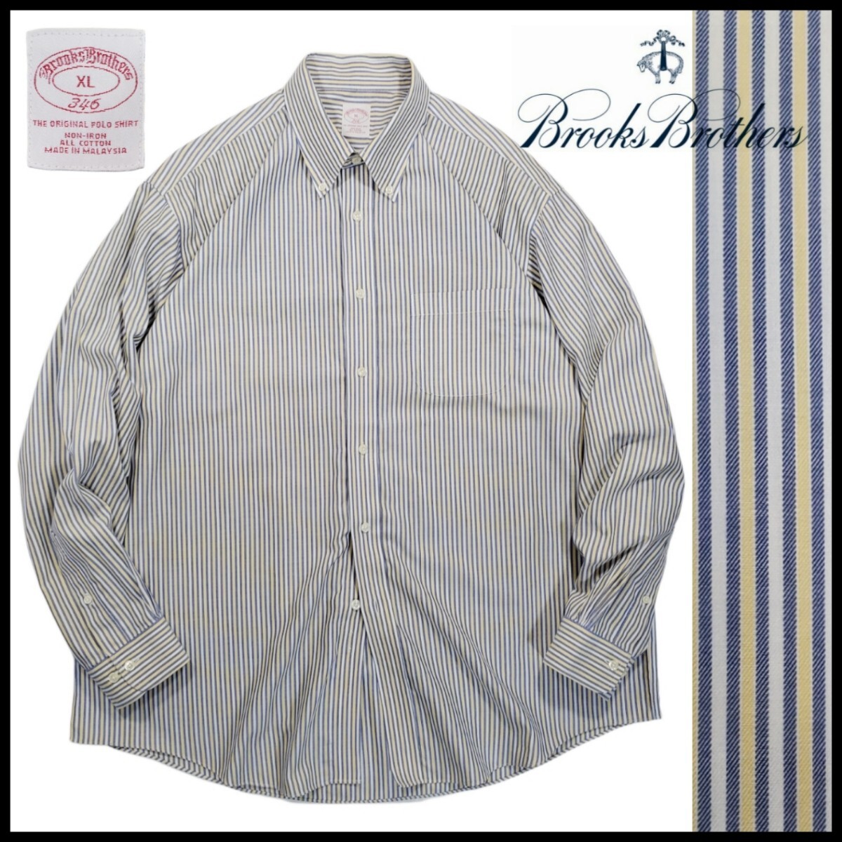 w367/古着 BROOKS BROTHERS 346 長袖シャツ XL ワイシャツ ストライプ柄 ボタンダウン ブルックスブラザーズ 洗濯プレス済 ネコポス可拍卖