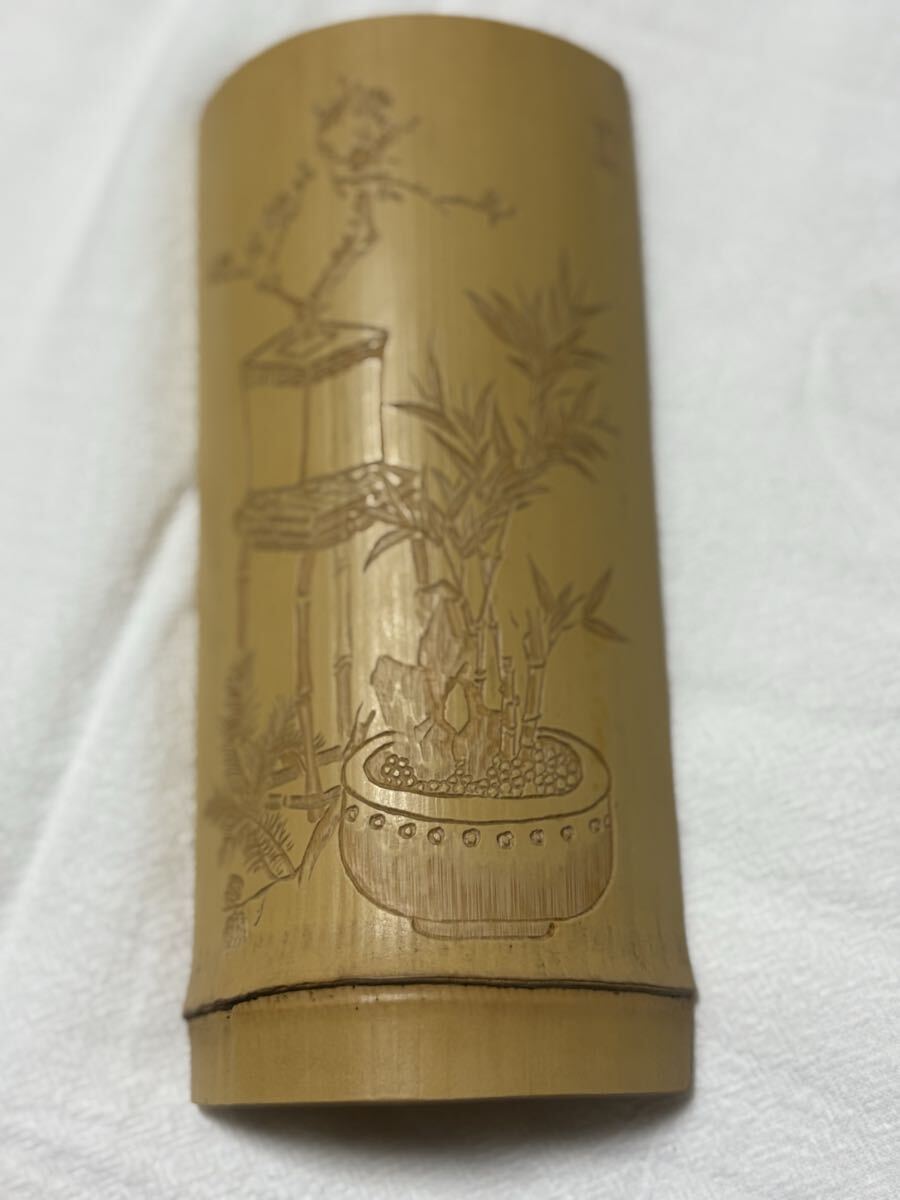 009玉竹、竹工芸、彫刻、茶則、茶道具、茶器、煎茶、清供、文人、茶合、仙媒 茶合 煎茶道具 竹製 竹 彫刻 茶量拍卖
