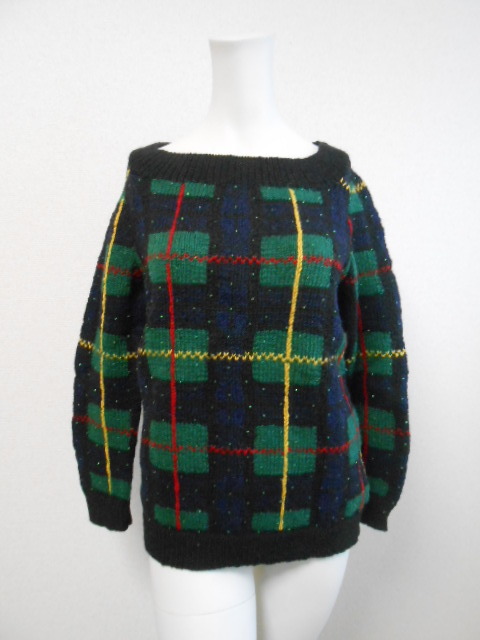 ●新品・タグ付き 定価18000 GRACE CONTINENTAL グレースコンチネンタル レトロ タータンチェック風 ビーズ ニット 厚手 セーター 拍卖