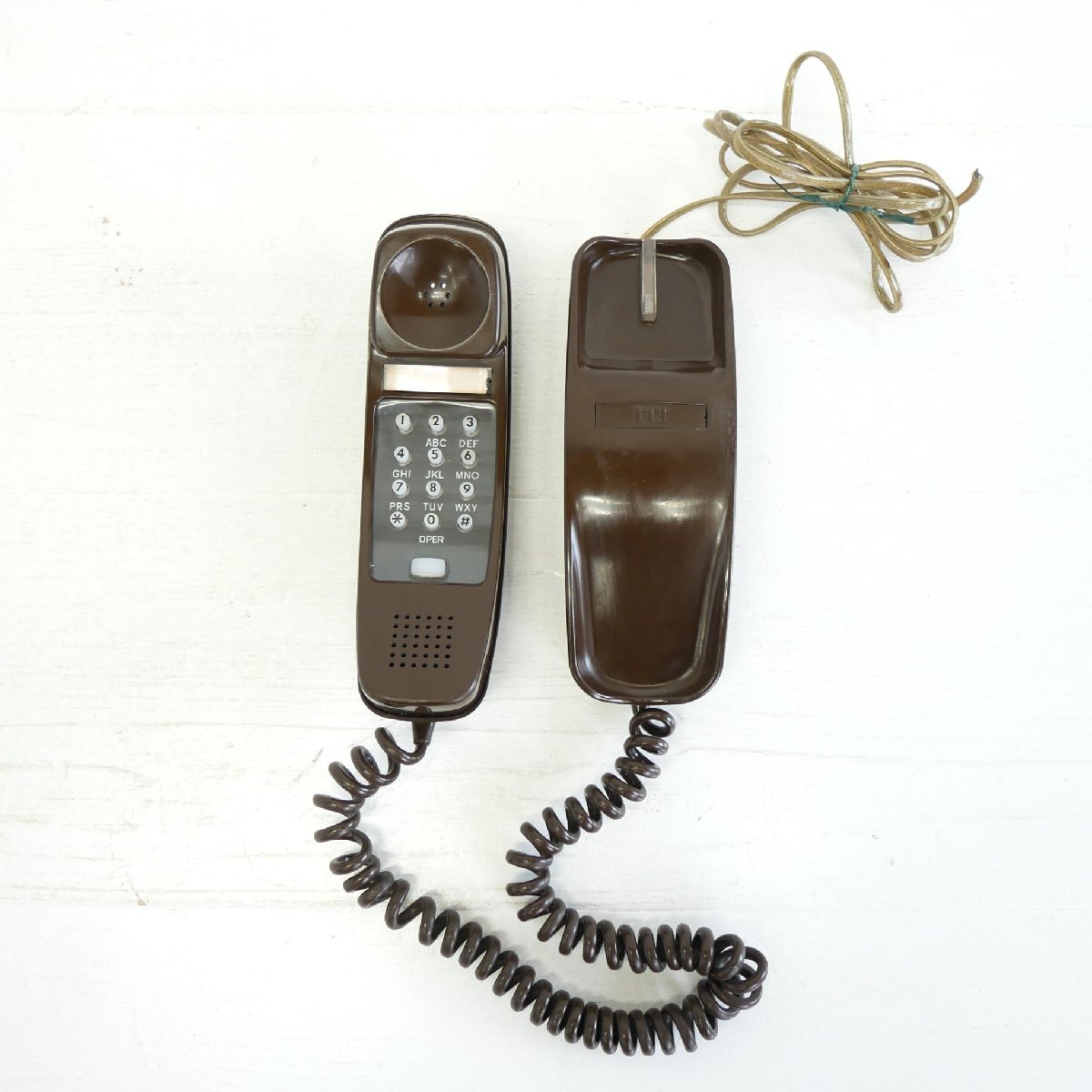 80s ヴィンテージ プッシュ回線 電話 ITT / アメリカ ブラウン テレフォン ジャンク ディスプレイ小物 #606-10-039-568拍卖