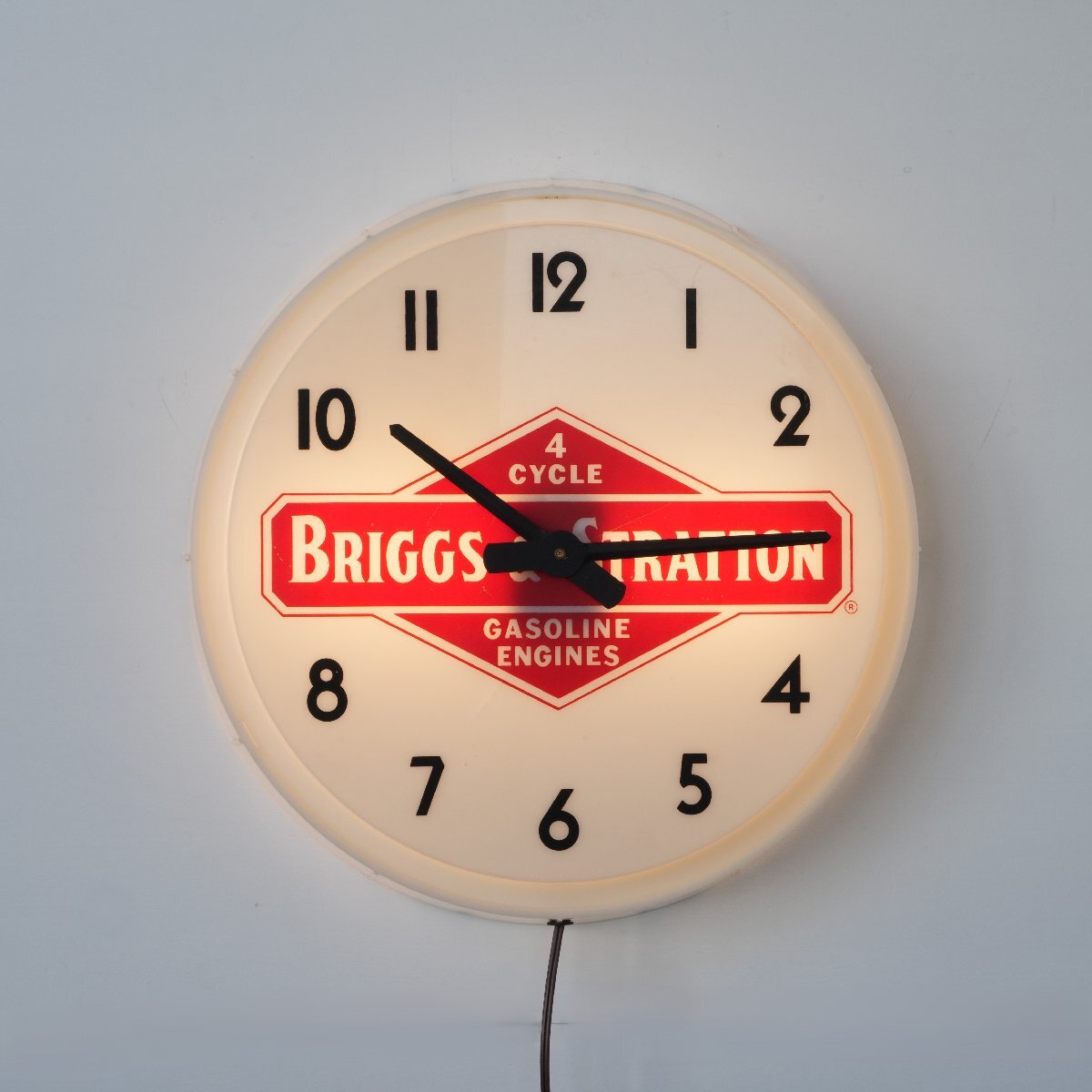 50s Briggs Stratton アドバタイジング ウォールクロック/ヴィンテージ アメリカ 壁掛け 時計 ライト ガレージ#702-80-302-599拍卖
