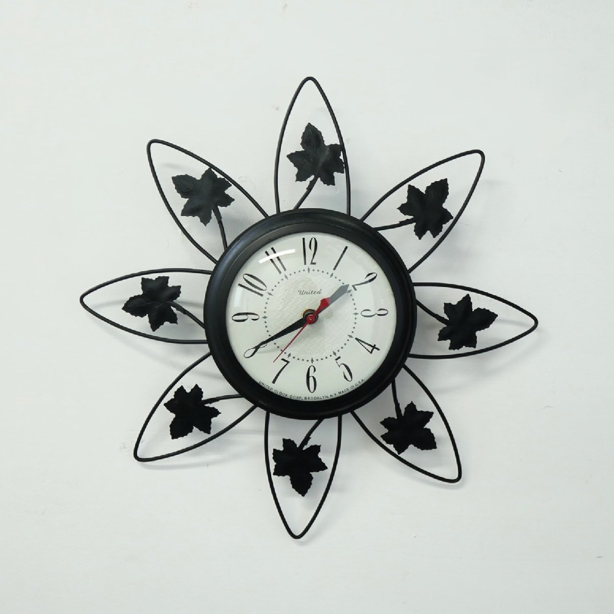 60s United サンバーストクロック / アメリカ ユナイテッド 壁掛時計 ミッドセンチュリー リーフ 葉 ウォールクロック #705-15-261-462拍卖