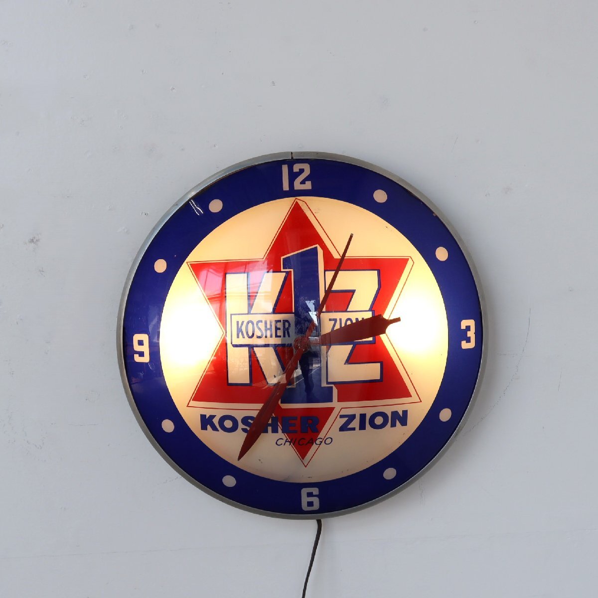 1960s KOSHER ZION ダブルバブルガラス アドバタイジングクロック/ 広告 アメリカ 時計 USA 壁掛け時計 ヴィンテージ #602-100-9-148拍卖