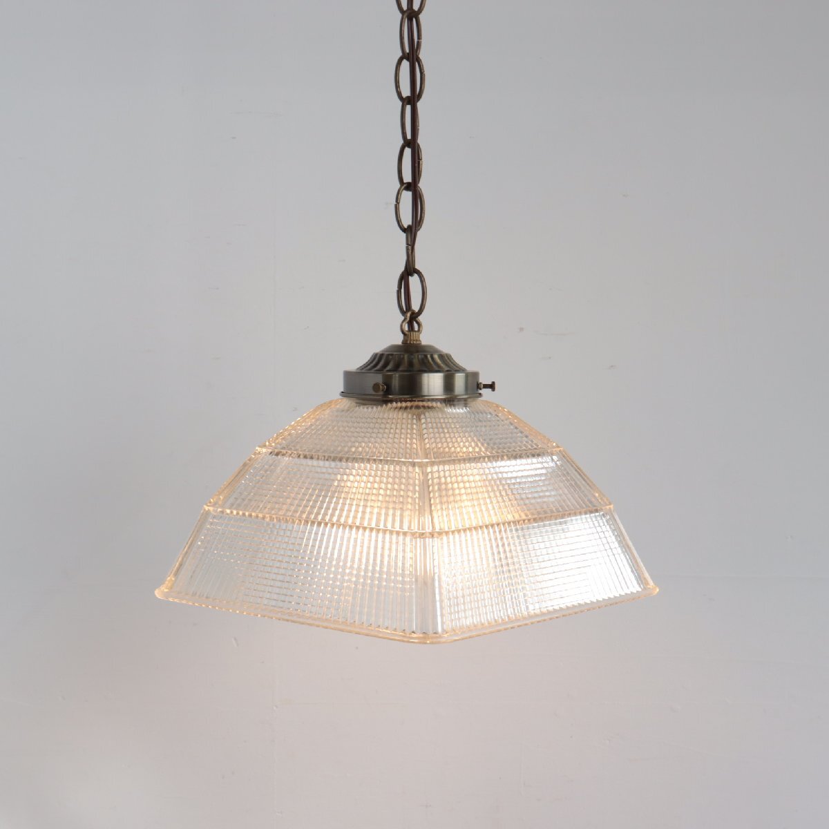 ヴィンテージ ペンダントライト【#5333】アメリカ アンティーク クリアガラス カット 吊り下げランプ カフェ 照明 シーリング USA拍卖