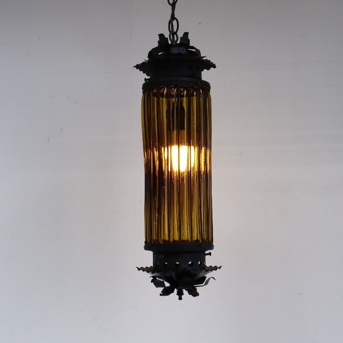 ヴィンテージ カラーガラス ペンダントランプ /アメリカ アンティーク 吊り下げランプ カフェ 照明 シーリング#610-30-31-160拍卖