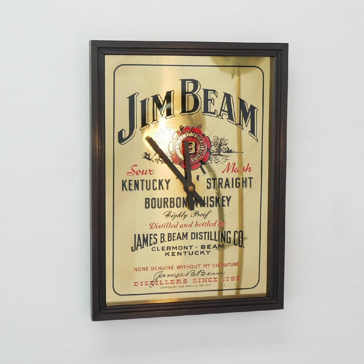 JIM BEAM ヴィンテージ 時計付きパブミラー / アメリカ ケンタッキー州 バーボンウイスキー 額装 アドバタイジング #610-15-039-509拍卖