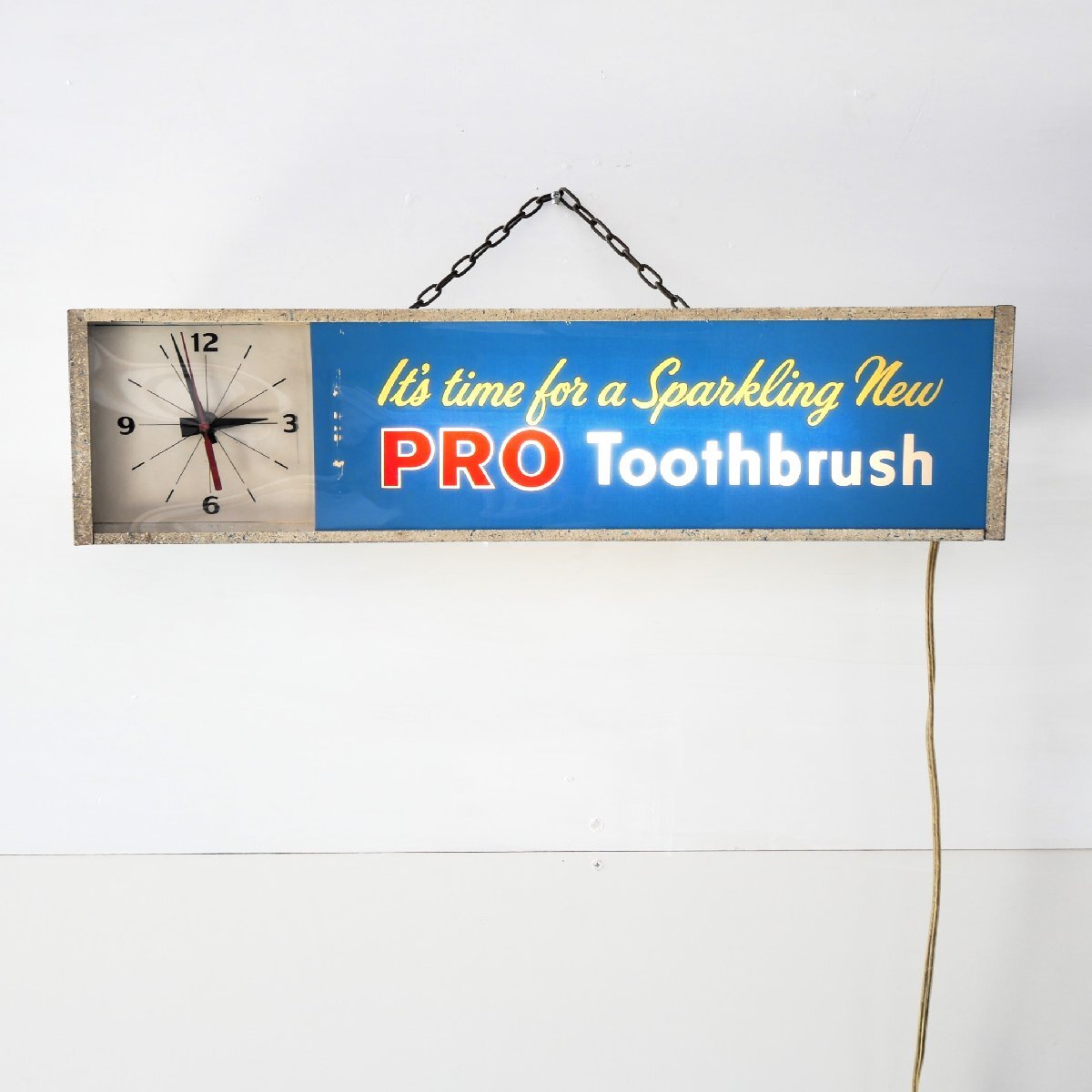 アドバタイジング 時計 ライト付き看板 / アメリカ ヴィンテージ 歯ブラシメーカー PRO Toothbrush サイン #702-125-273-57拍卖