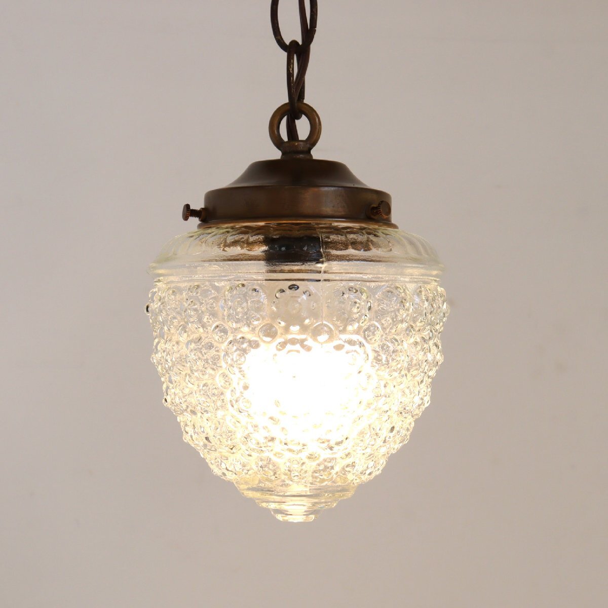 ヴィンテージ クリアガラス ペンダントランプ/アンティーク 凸凹 吊り下げランプ カフェ 照明 シーリング#702-15-268-482拍卖