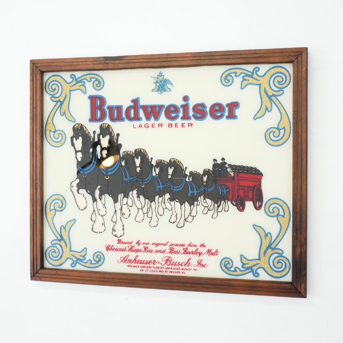 Budweiser ヴィンテージ パブミラー / アメリカ ビール バドワイザー 額装 アドバタイジング 広告 ディスプレイ #705-40-309-112拍卖