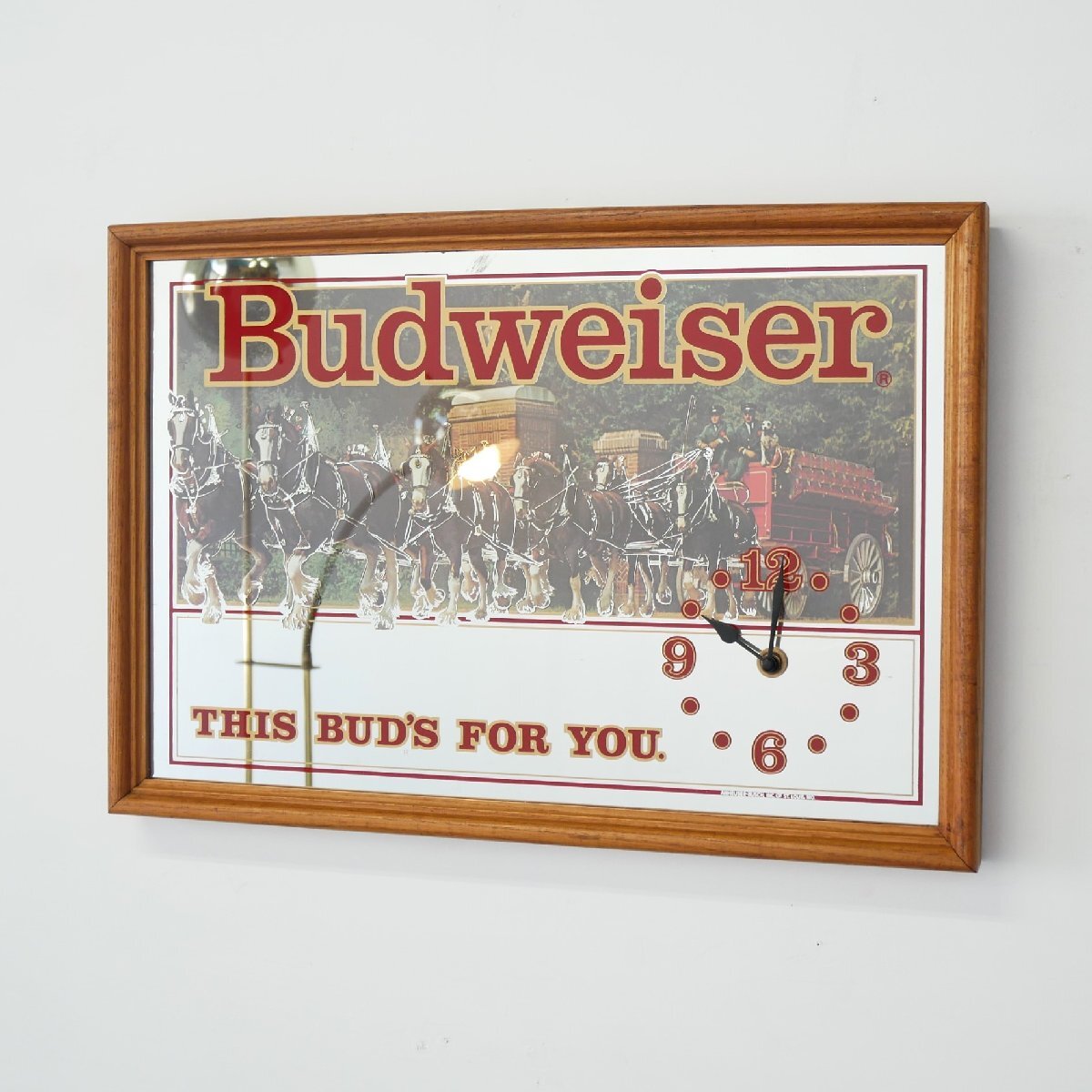 Budweiser ヴィンテージ 時計付き パブミラー / アメリカ ビール バドワイザー 額装 アドバタイジング 広告 ディスプレイ #705-50-307-100拍卖