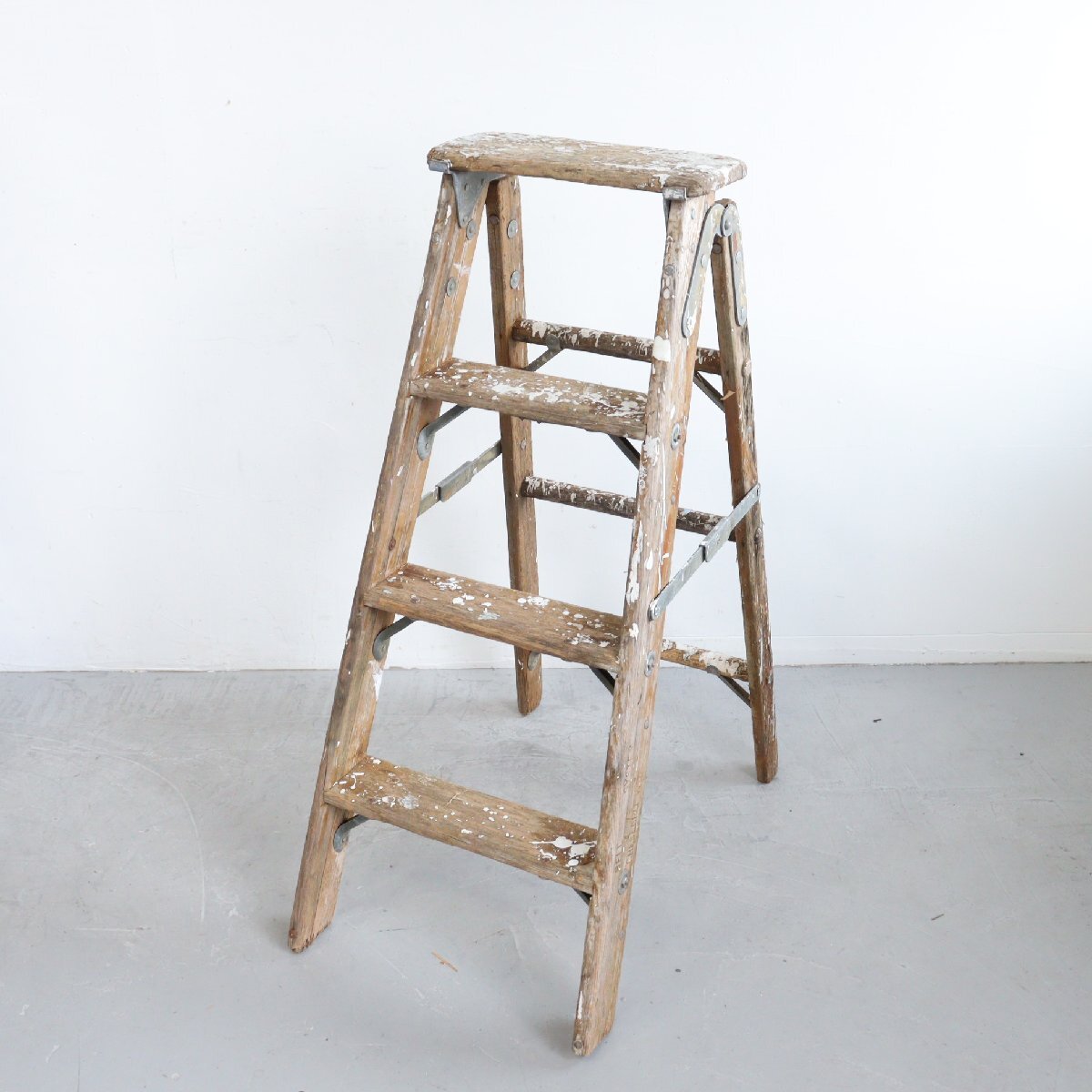 アメリカ ヴィンテージ 4段 脚立 / 木製ラダー stepladder ディスプレイ 店舗什器 ガーデニング アンティーク 雑貨#610-30-71-13拍卖