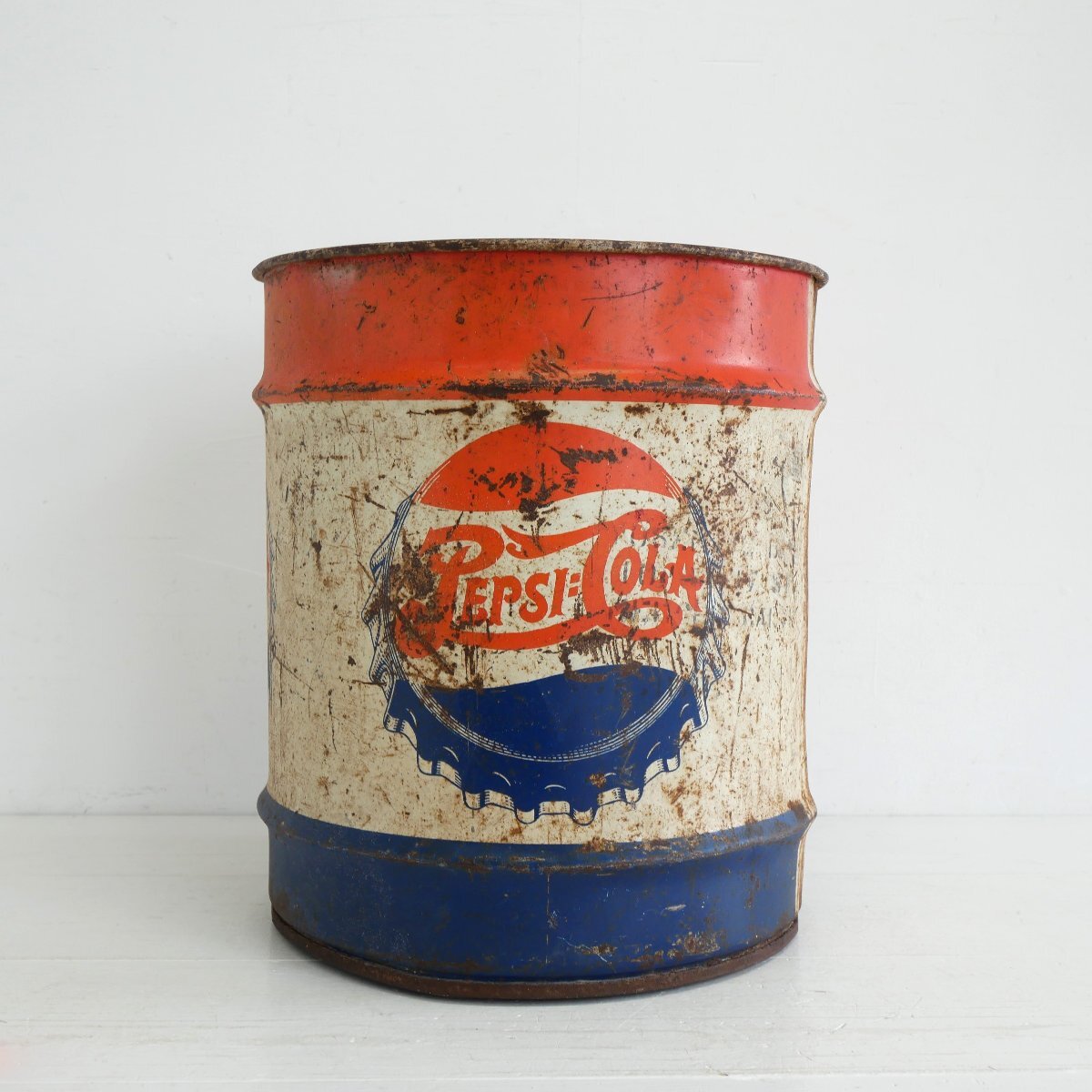1947年 ペプシコーラ ヴィンテージ スチール缶 / アメリカ Pepsi Cola ドラム缶 ディスプレイ小物 #702-40-123-132拍卖