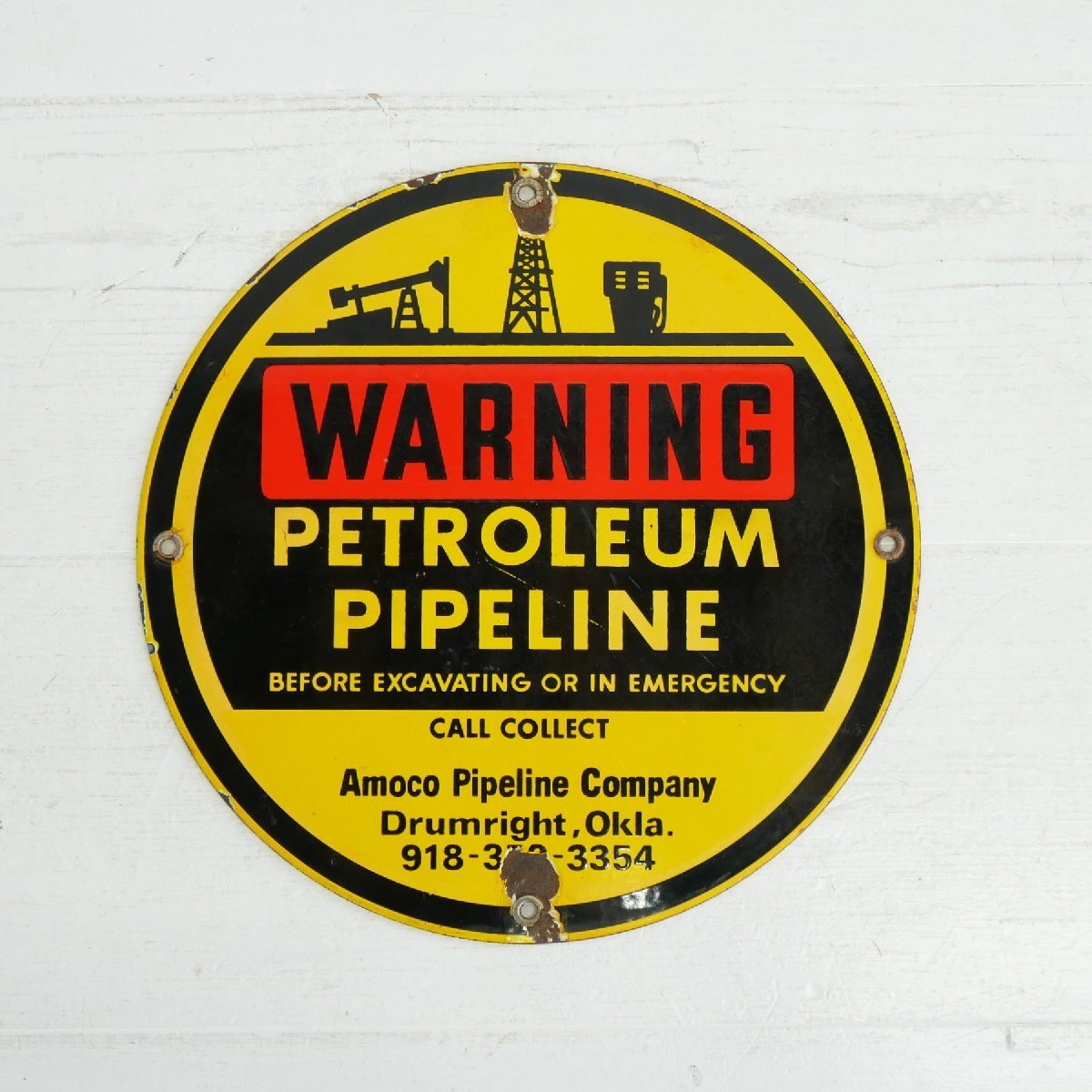 ヴィンテージ 警告 石油パイプライン 標識 看板 / アメリカ PETROLEUM PIPELINE ホーロー製 プレート #610-30-166-187拍卖