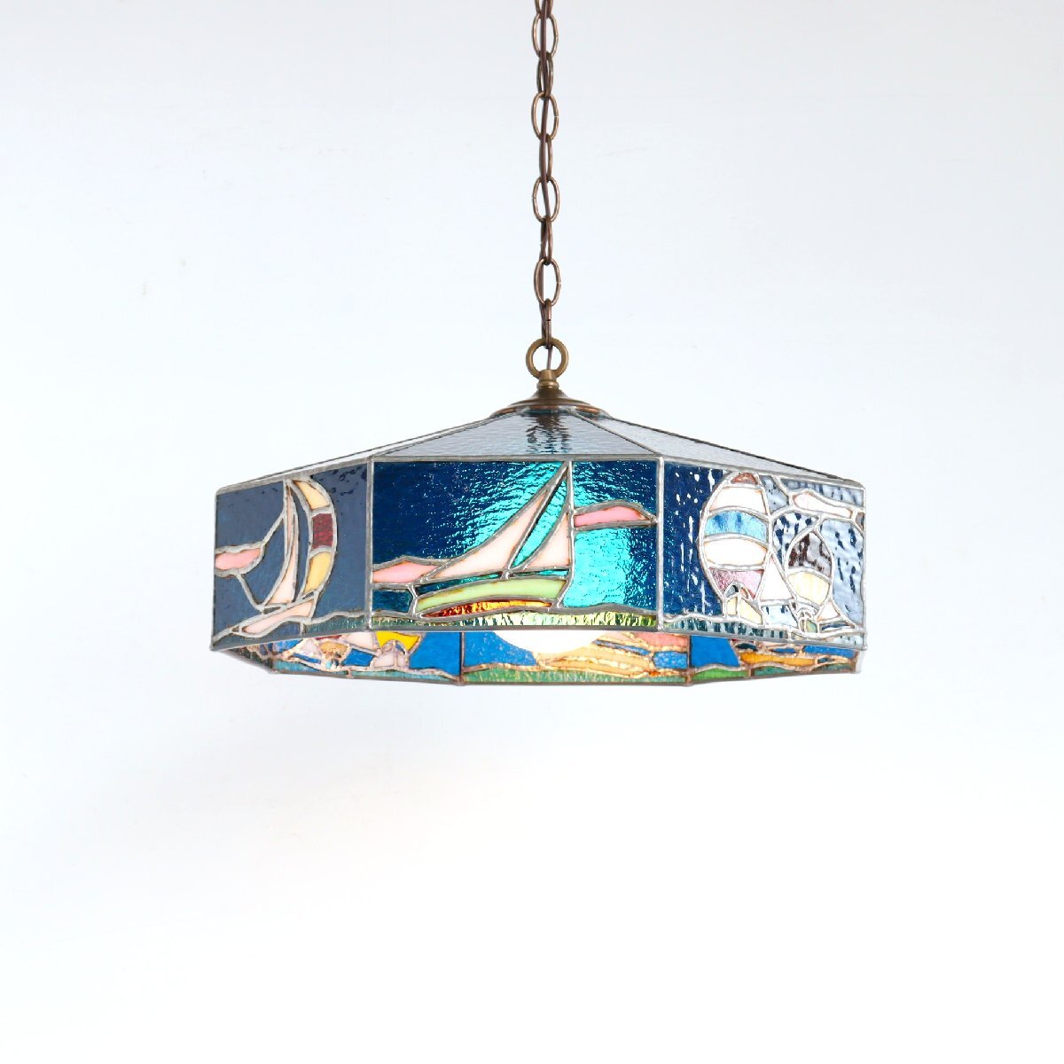 60s-70s ヴィンテージ ステンドグラス ペンダントランプ /アメリカ アンティーク 吊り下げランプ 照明 #702-70-245-186拍卖