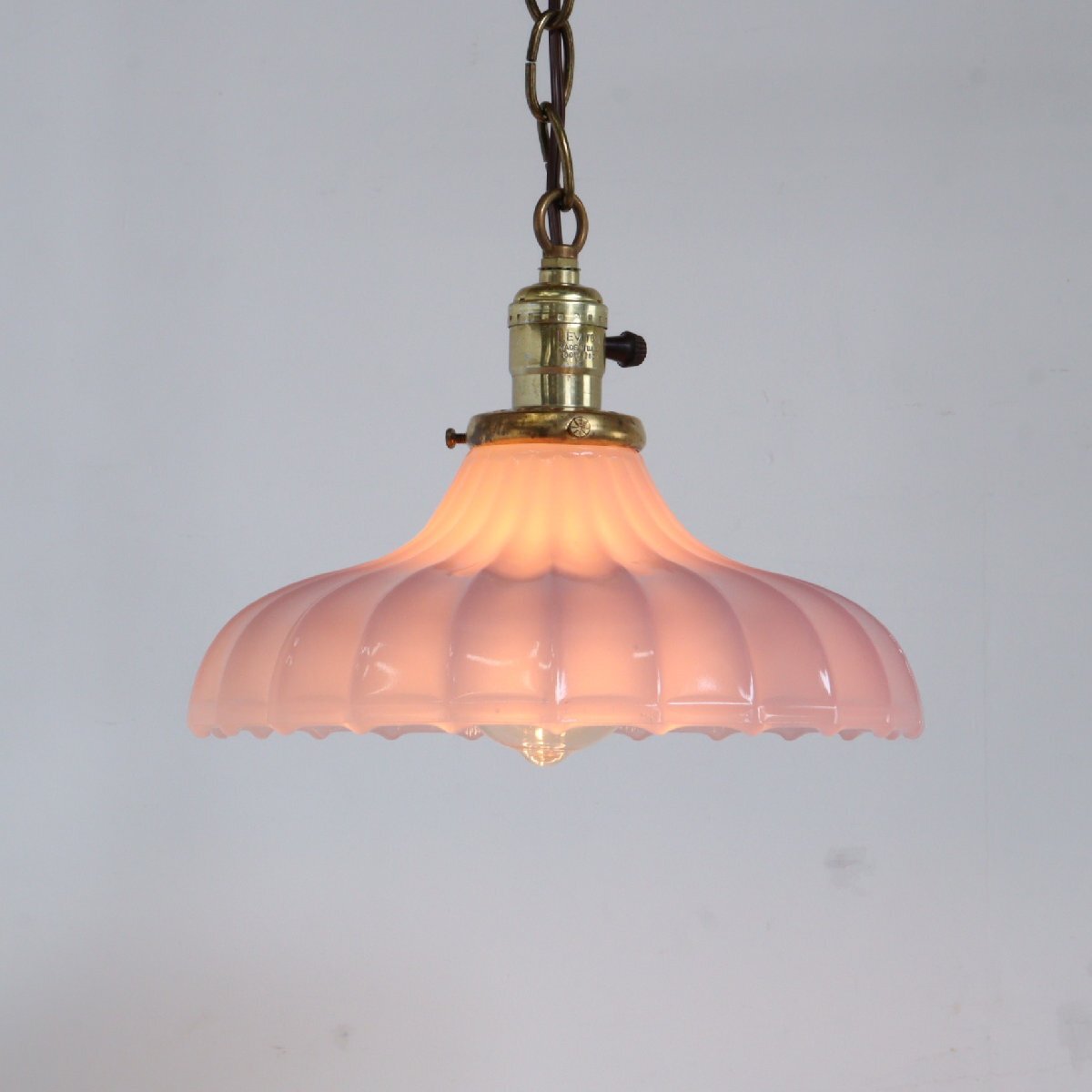 30s 40s ヴィンテージ ガラス ペンダントランプ/フリル型 アンティーク 吊り下げランプ カフェ 照明 インテリア ライト#705-75-251-207拍卖