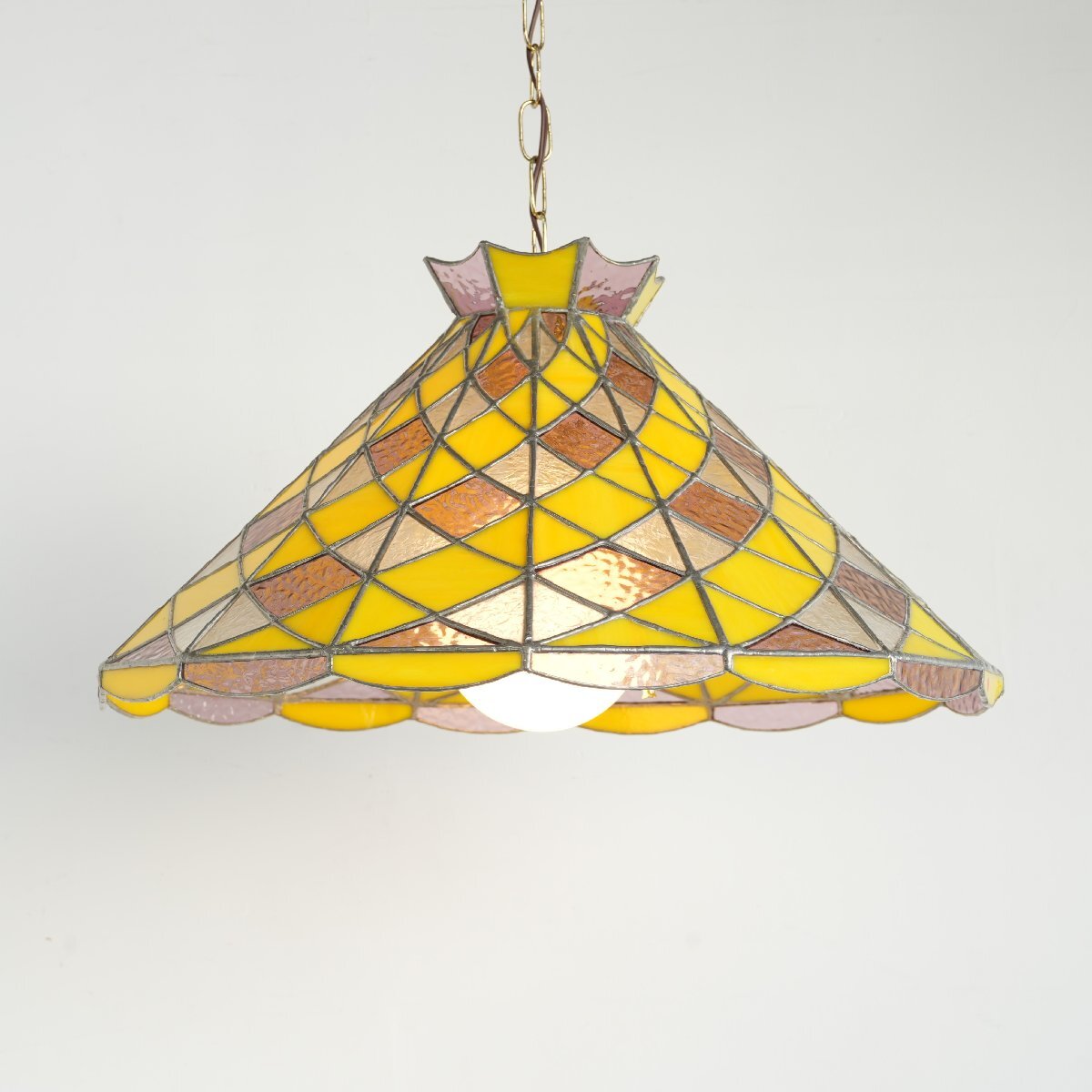 70s ヴィンテージ ステンドグラス ペンダントランプ /アメリカ ボール球 アンティーク 吊り下げランプ 照明 USA ライト #705-50-187-722拍卖