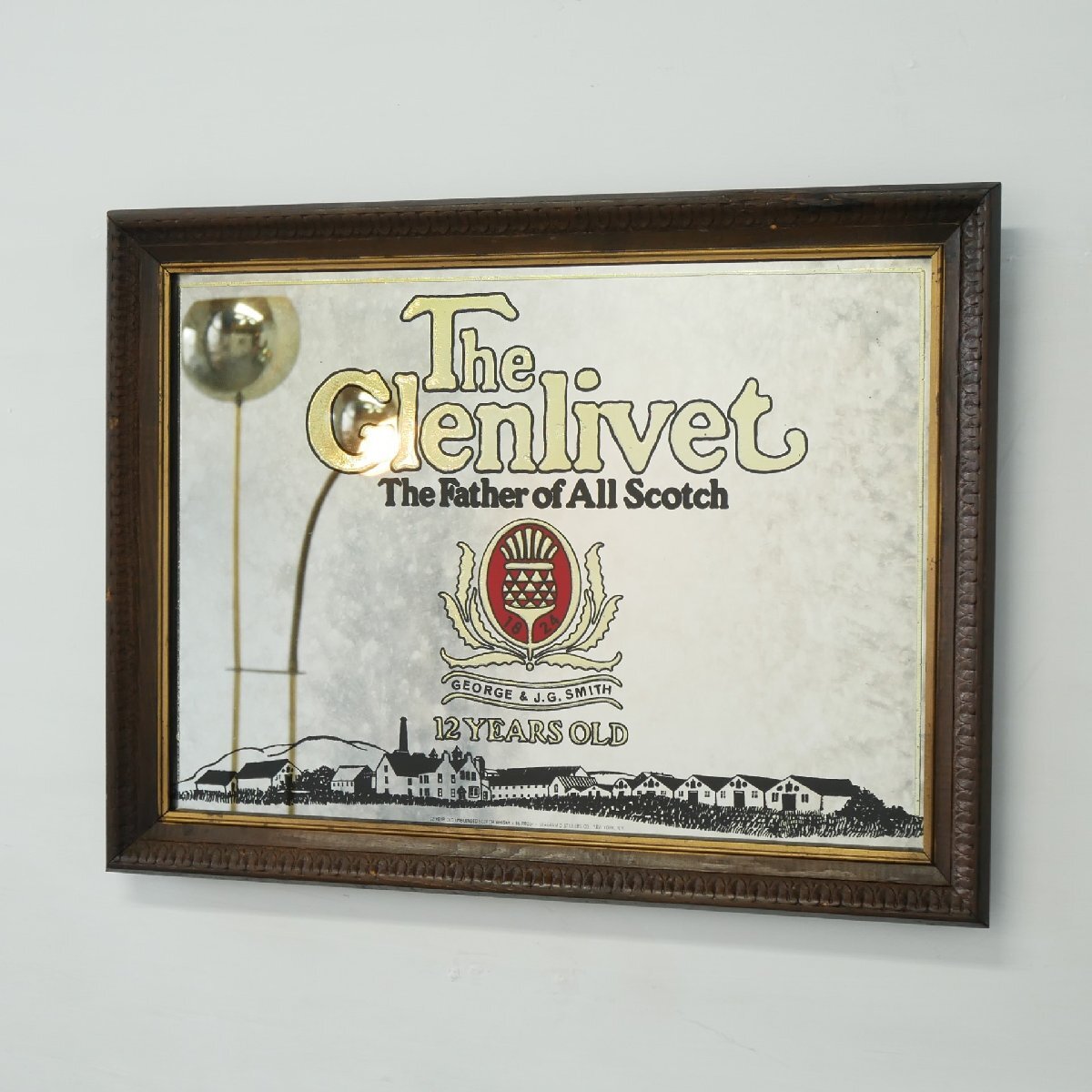 The Glenlivet ヴィンテージ パブミラー / スコッチウイスキー ザ・グレンリベット 蒸留所 額装 アドバタイジング 広告 #702-45-227-351拍卖