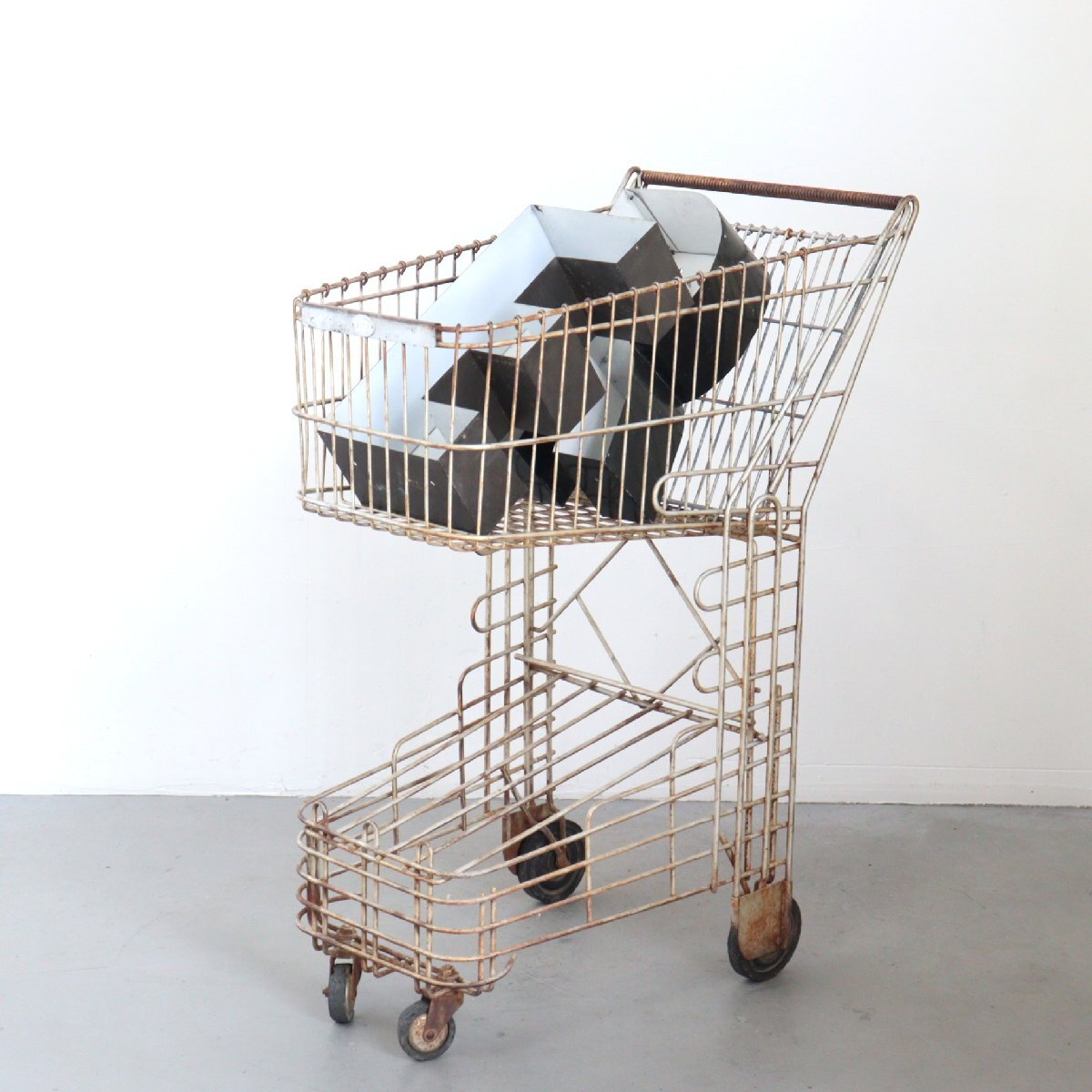 50s ヴィンテージ ショッピングカート /アメリカ アンティーク ディスプレイ 店舗什器 メタル インテリア 収納 1点物#705-100-203-201拍卖
