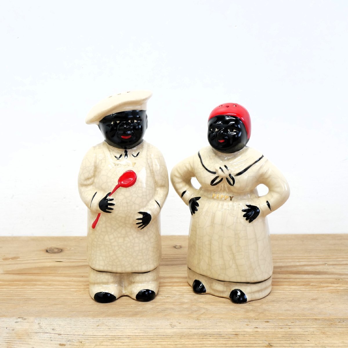 1940's U.S.ヴィンテージ ソルト&ペッパー 大 / アメリカ ブラック コレクタブル 陶器製 S&P キッチン雑貨 #506-039-997拍卖