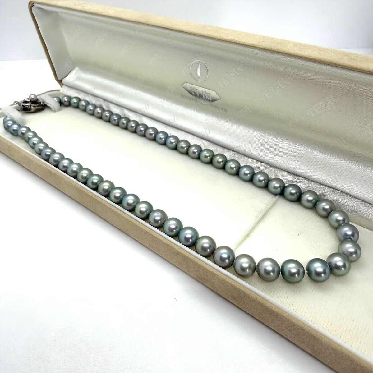 約6.8~7.4mm玉 あこや真珠 パール 真珠 アコヤ ネックレス アクセサリー SILVER シルバー 全長約43.5cm 重量約33g ブルー系拍卖